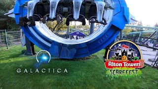 Galactica Back Row POV 4k  Alton Towers Scarefest [upl. by Burnham]