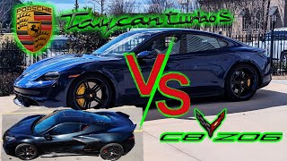 C8 Z06 Corvette versus Porsche Taycan Turbo S ROLL RACE and REVIEW See Which supercar is FASTER [upl. by Anan]