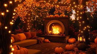 Cozy Autumn Forest Fireplace 🍁 Soft Rainfall and Crackling Fire for Calm Sleep or Study [upl. by Hosbein819]