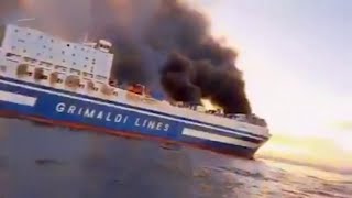 Blaze ravages Italian ferry off Greek coast [upl. by Yknarf]