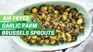 CRISPY GARLIC PARMESAN BRUSSELS SPROUTS  Air Fryer Roasted Brussels Sprouts  Honey Balsamic Glaze [upl. by Abihsat]