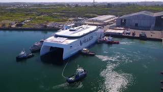 Austal Hull 393 Molslinjen Express 4 Launch [upl. by Demy981]