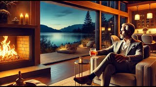 Luxurious Evening by the Fireplace  Cozy Jazz amp Blues Playlist with Scenic Lake Views [upl. by Jabon]