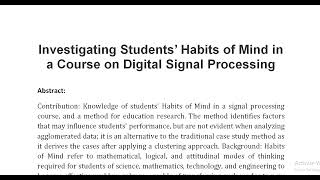 Investigating Students’ Habits of Mind in a Course on Digital Signal Processing [upl. by Nnahtur]