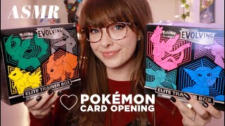 ASMR 🖤 Evolving Skies Pokemon TCG Elite Trainer Unboxing Whispered Card Opening for Relaxation [upl. by Naujid]