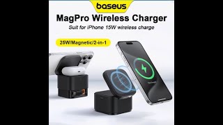 Baseus PicoGo W2 Wireless Charger Qi2 Certified 15W Magnetic Charger Stand with 65W Retractable Cab [upl. by Ecirp]