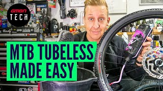 How To Convert Your MTB Wheels To Tubeless  Mountain Bike Tubeless Setup [upl. by Pritchett]