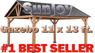 Sunjoy Wood Gazebo 11 x 13 ft Outdoor Patio Premium Cedar Frame Matte Black Steel B0843YWQGG [upl. by Garth346]