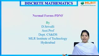 LEC09 Discrete mathematics  Normal FormsPDNF by Ms D Srivalli [upl. by Moitoso]