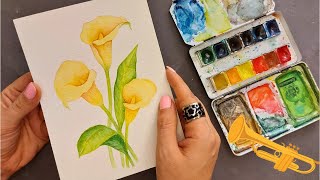 Zantedeschia aethiopica flower tutorial with watercoloreasy painting of trumpet flower [upl. by Eneja604]