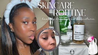 SKINCARE ROUTINE  HOW TO HEAL DRY FLAKY PEELING SKIN 🧖🏾‍♀️💦 [upl. by Gierk656]