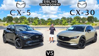 SIBLING RIVALS  2024 Mazda CX5 vs 2024 Mazda CX30 Comparison [upl. by Newol]