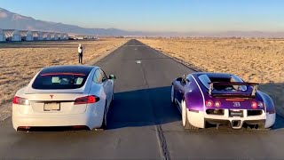 BUGATTI VEYRON VS TESLA MODEL S PERFORMANCE DRAG RACE The Stradman [upl. by Aynod]