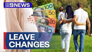 Paid parental leave extension changes pass senate  9 News Australia [upl. by Crescen]