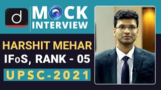 IFos Topper Harshit Mehar Rank  5 UPSC IFoS 2021  Mock Interview  Drishti IAS English [upl. by Kurtis]