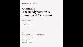 Quantum Thermodynamics A Dynamical Viewpoint  RTCLTV [upl. by Aiouqahs707]