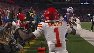 Xavier Worthys pylonreach TD brings Chiefs into a tie with Bills [upl. by Mars]