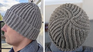 Flat Crochet Ribbed Hat for Men [upl. by Annaohj406]