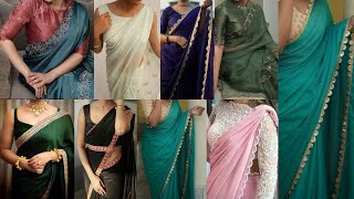 Beautiful Plain Saree With Lace Border ideas Plain Sarees Designing Ideas 2023 [upl. by Ainalem]