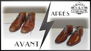 Rénovation dune paire de chaussures en cuir marron  Cirages amp Compagnie [upl. by Lednew]