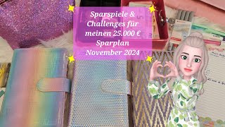 ✨️💖✨️Sparspiele amp Challenges für meinen 25000 € Sparplan  Spielrunde November 24  Umschlagmethode [upl. by Renrut]