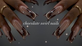 Chocolate Swirl Nails🍫✨ simple fall nails  classy nail art✨ ASMR [upl. by Yuri766]