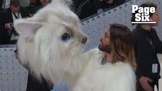 Jared Leto dresses as Karl Lagerfeld’s cat Choupette on Met Gala red carpet  Page Six [upl. by Debi]