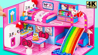 DIY Miniature Hello Kitty Cardboard House With Kitchen Bedroom for a family ❤️ DIY Miniature House [upl. by Leisha]