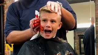 Barber Pranks Kid By Pretending Hes Cut His Ear Off [upl. by Yajeet]