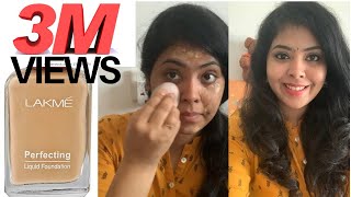 Lakme perfecting Liquid Foubdation  Review amp Application With Tips In TELUGU Affordable Foundation [upl. by Hgielram]