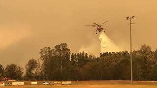 Air Crane Helicopter water bombing Bushfire at Batemans Bay NSW Bushfires 2019  2020 [upl. by Onaicnop]