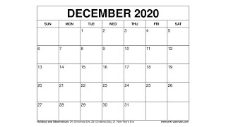 Free Printable December 2020 Calendar  WikiCalendarCom [upl. by Avirt]