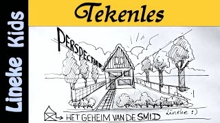 Hoe teken je een HUIS 1 punt perspectief  tekenles  10 [upl. by Ettellocin248]