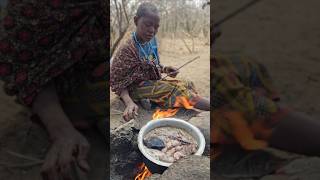 Preparing Baboon Head Brothshortsfeed hadzabetribe [upl. by Aloibaf]