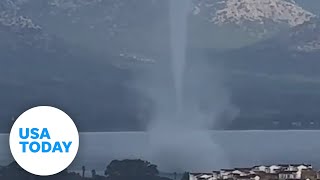 Towering waterspout twists on Turkeys coastline  USA TODAY [upl. by Akeirahs]