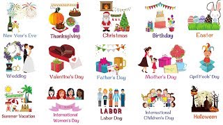 Holidays and Special Events Vocabulary Words  List of Holidays in English [upl. by Doerrer459]