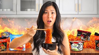 Eating the Worlds SPICIEST Noodles 🔥 Korean Noodle Challenge [upl. by Loesceke]