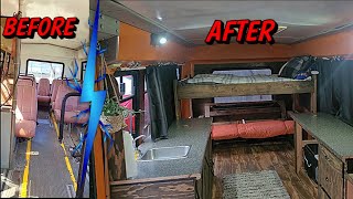 DIY Shuttle Bus Camper Conversion Build  Full Tour [upl. by Gordy741]