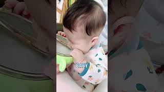 6monthold babys reaction to his first complementary feeding china baby shorts funny [upl. by Eldnek206]