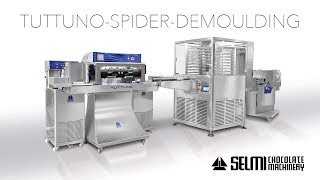 TUTTUNO ONE SHOT CHOCOLATE DEPOSITOR SPIDER VERTICAL TUNNEL and AUTOMATIC DEMOULDING [upl. by Rayner358]