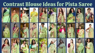 Pista Green Saree Combination Blouse  Pista Colour Saree with Contrast Blouse [upl. by Bomke661]