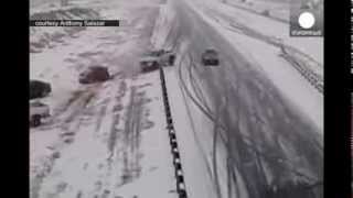 Video Chaos multiple car crashes on icy highway in Colorado [upl. by Calen]