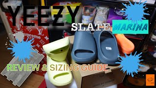 YEEZY SLIDES SLATE MARINA REVIEW amp SIZING GUIDE [upl. by Emirac]