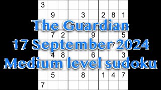 Sudoku solution – The Guardian 17 September 2024 Medium level [upl. by Adamo]