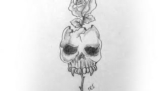 How to draw A skull with rose Pencil Drawing and s  YZArts  YZArts [upl. by Onahpets]