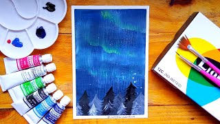 Paint with me  The Northern Lights 🌌using gouache colors✨  easy painting for beginners [upl. by Jennette]