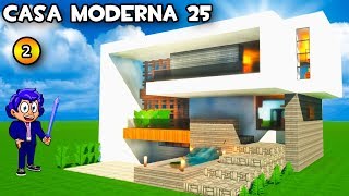 CASA MODERNA 25 CON SÓTANO Y FUENTE EN MINECRAFT🏡 CÓMO CONSTRUIR⛲️Parte 2 [upl. by Akierdna]