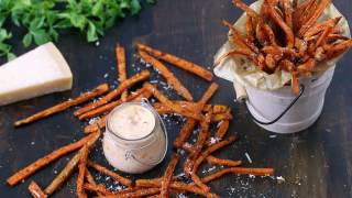 Baked Parmesan Sweet Potato Fries Recipe [upl. by Everara]