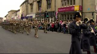 British soldiers parade through Warminster before Afghanistan deployment [upl. by Sura]