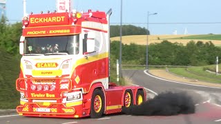 Truckshow Ciney 2022 with Scania V8 open pipes sound Volvo T Cab and other beautiful trucks [upl. by Avigdor]